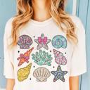  Ditzy Floral Summer Beach Shells - T-Shirt (Crewneck)  100 Cotton Heavyweight Tee (Unisex)  Comfort Colors