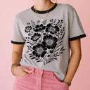  Whimsical Black Floral Print - T-Shirt (Ringer) Unisex Fine Jersey