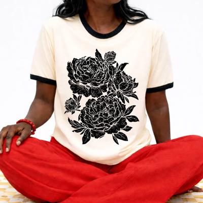 Whimsical Black Peonies Floral Spring Summer - T-Shirt (Ringer) Unisex Fine Jersey