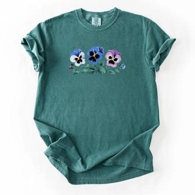 Three Whimsical Pansies Spring Summer - Soft Wash Heavyweight Tee Comfort Colors