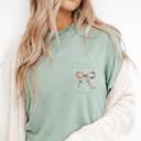  POCKET Flower Bow Spring Summer - Soft Wash Comfort Color Pocket T-Shirt