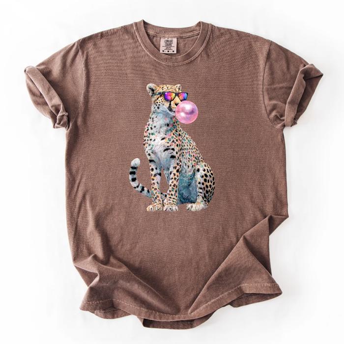Adorable Cheetah With A Bubble - T-Shirt (Crewneck)  100 Cotton Heavyweight Tee (Unisex)  Comfort Colors, T-Shirt (Crewneck)  Jersey Tee (Unisex)  Tultex