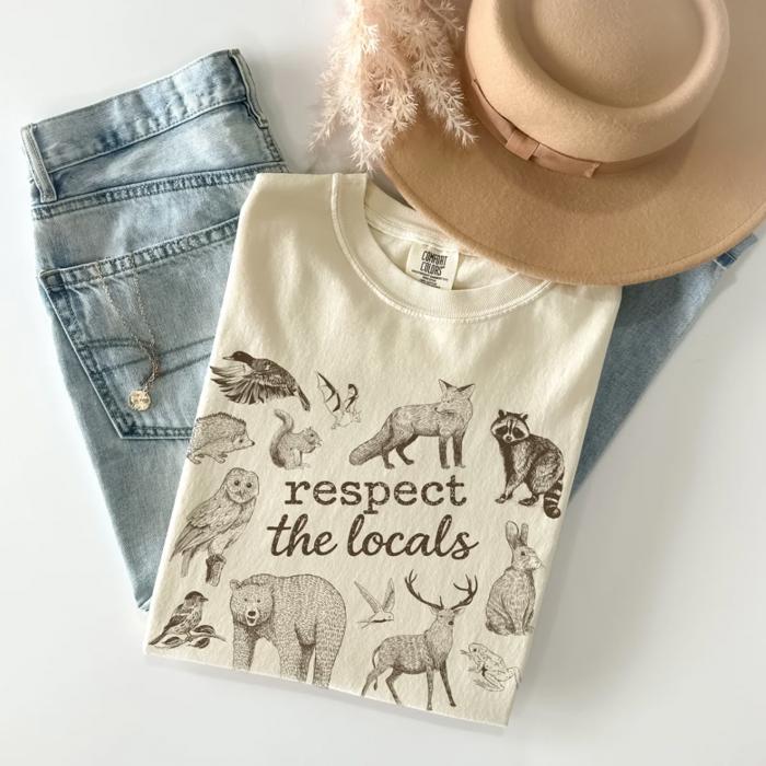 Respect The Locals Animal Wildlife Outdoors Design - Comfy T-Shirt (Main Image - Comfort Colors - Ivory)