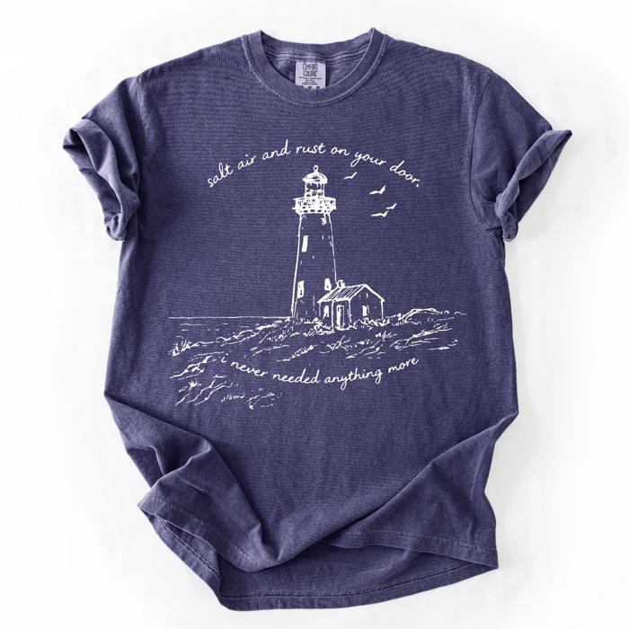 Salt Air and Rust On Your Door - Lighthouse Nautical Beachy Design - Soft Wash Comfort Colors (Main Image Color - True Navy)