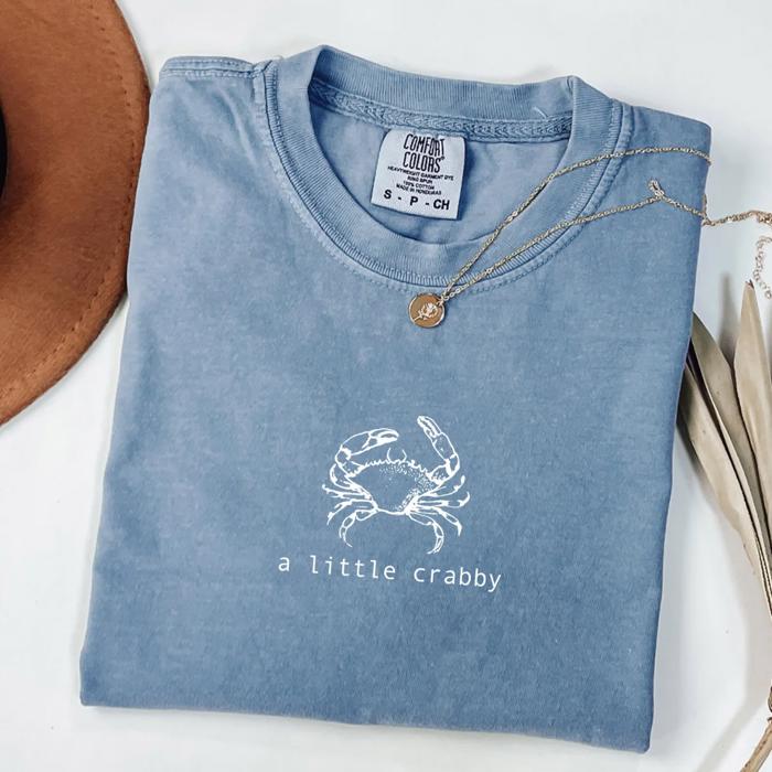 A Little Crabby Beachy Style Print - Comfy T-Shirts (Main Image - Comfort Colors - Blue Jean)