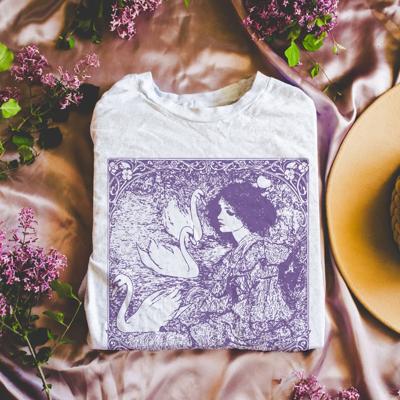 Art Nuevo Style Woman With Swans Romantic Print - 80 Colors - Bella Canvas (Main Image - Bella Canvas - Ash)