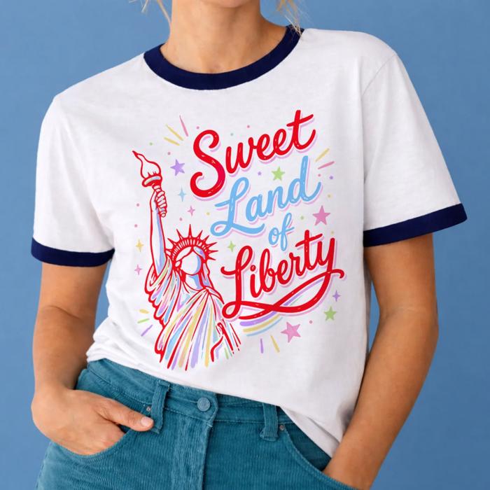 Sweet Land Of Liberty Patriotic Fourth Of July 4th Statue of Liberty - T-Shirt (Ringer) Unisex Fine Jersey