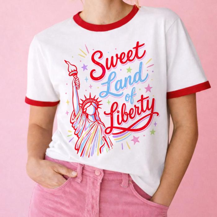 Sweet Land Of Liberty Patriotic Fourth Of July 4th Statue of Liberty - T-Shirt (Ringer) Unisex Fine Jersey