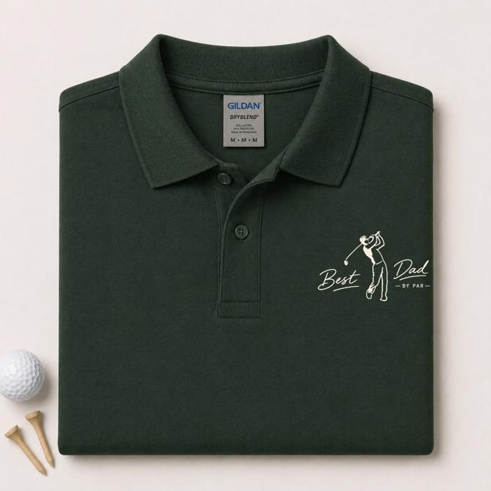 Best Dad By Par Funny Golfing Fathers Day Pun - Polo T-Shirt (Unisex) Softstyle Pique Polo