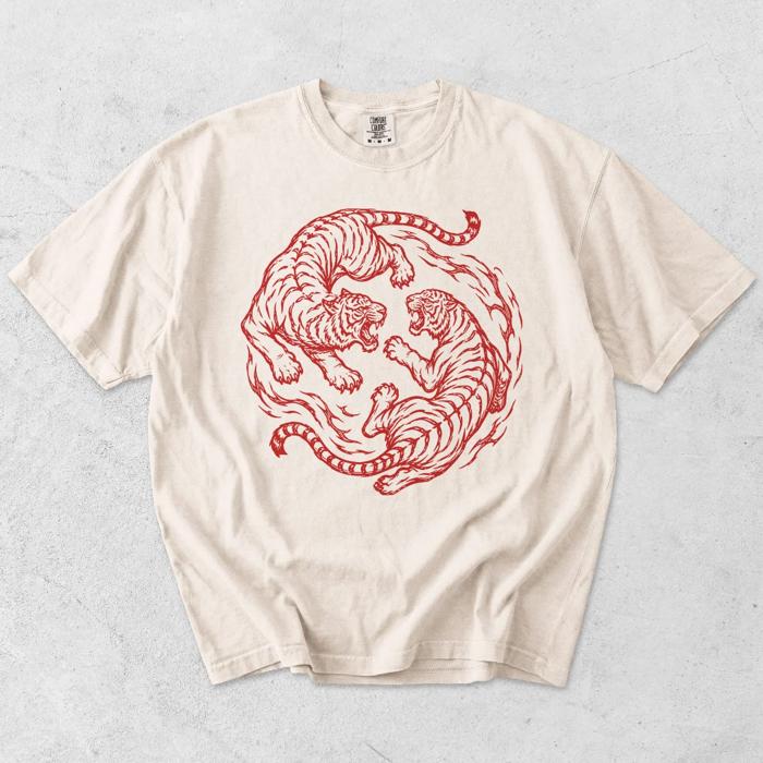 Asian Inspired Tigers Roaring - Comfy Soft Wash Cotton Tees