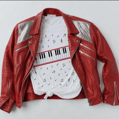 Retro Pop Star Inspired Piano Keys  Music Notes Graphic Tee - Comfy T-Shirt and Tank Options
