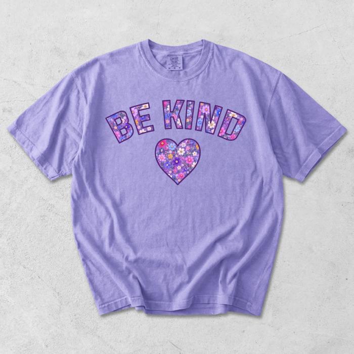 Be Kinds Ditzy Purple Floral - T-Shirt Soft Wash Cotton (Main Image - Neon Violet)
