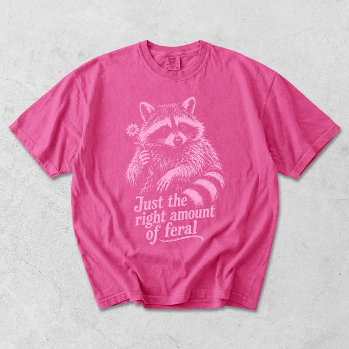 Just The RIght Amount of Feral - Dandelion Raccoon - T-Shirt, Sweatshirt Selection (Main Image - Comfort Colors - Brick)