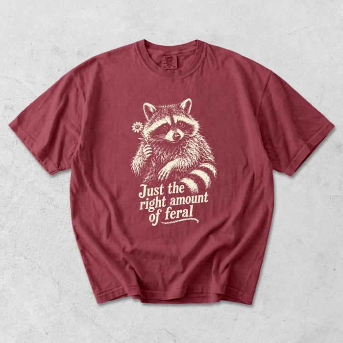 Just The RIght Amount of Feral - Dandelion Raccoon - T-Shirt, Sweatshirt Selection (Main Image - Comfort Colors - Brick)