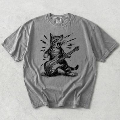Electric Guitar Kitten Kitty Cat - T-Shirt Options, Including Tie-Dye (Main Image Comfort Colors - gray)