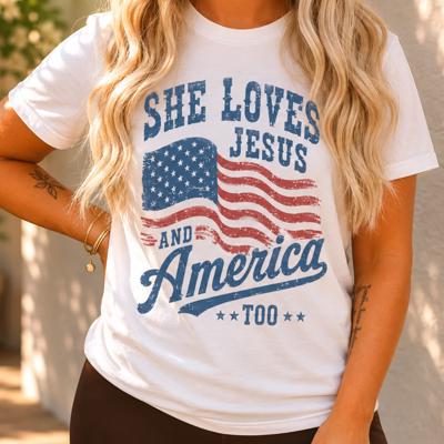She Loves Jesus And America Too - Patriotic Fourth of July 4th American Flag - T-SHIRTS - (Main Image - Bella Canvas - Vintage White)