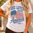  She Loves Jesus And America Too - Patriotic Fourth of July 4th American Flag - T-SHIRTS - (Main Image - Bella Canvas - Vintage White)