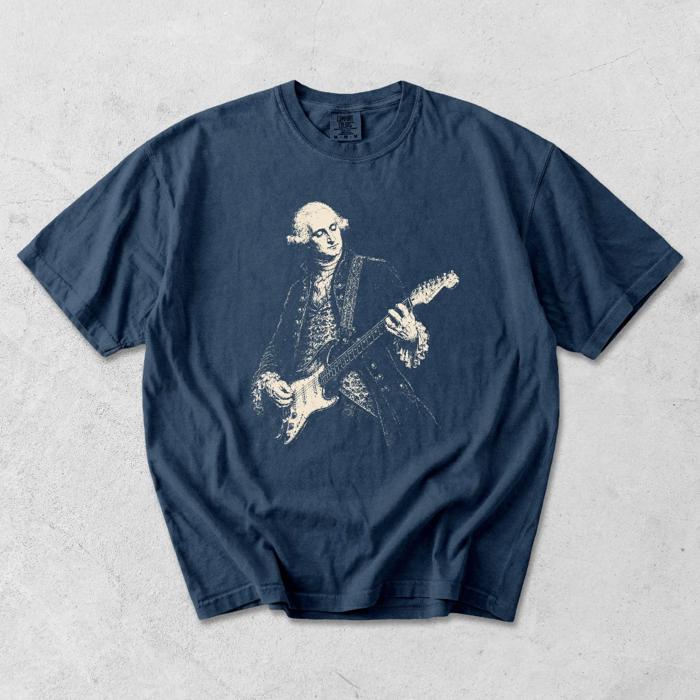 George Washington Riffing On An Electric Guitar - Comfy Soft Wash Tees (Main Image - Comfort Colors - Midnight)