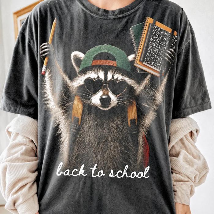 Back To School Raccoon - Soft Comfy T-Shirt (Main Image Comfort Colors - Pepper)