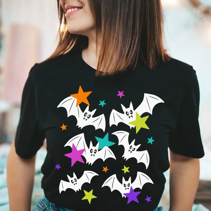 Colorful Spooky Bats Halloween - Choose T-Shirt or Sweatshirt