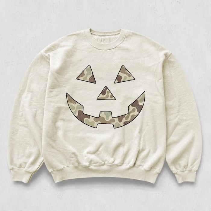 Camo Jack-O-Lantern Pumpkin Face For Halloween Fall Autumn - T-Shirt, Sweatshirt, or Longsleeve