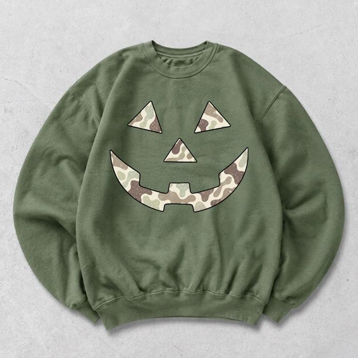 Camo Jack-O-Lantern Pumpkin Face For Halloween Fall Autumn - T-Shirt, Sweatshirt, or Longsleeve