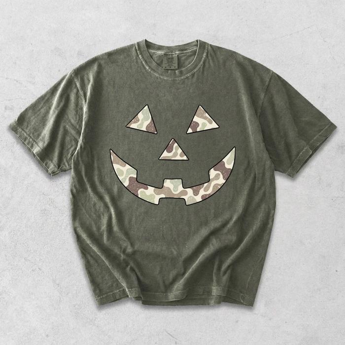 Camo Jack-O-Lantern Pumpkin Face For Halloween Fall Autumn - T-Shirt, Sweatshirt, or Longsleeve
