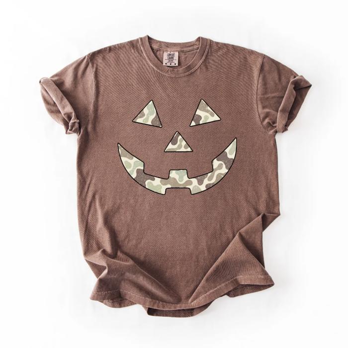 Camo Jack-O-Lantern Pumpkin Face For Halloween Fall Autumn - T-Shirt, Sweatshirt, or Longsleeve