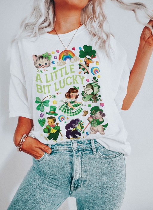 A Little Bit Lucky Vintage Retro St. Patrick's Day Charm Unisex Heavyweight Comfort Tee