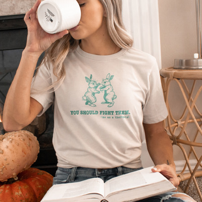 You should fight them, me as a therapist funny Therapy with a Twist: Bunnies in Battle! Soft Cozy Longer Length Unisex Graphic Tee T-shirt