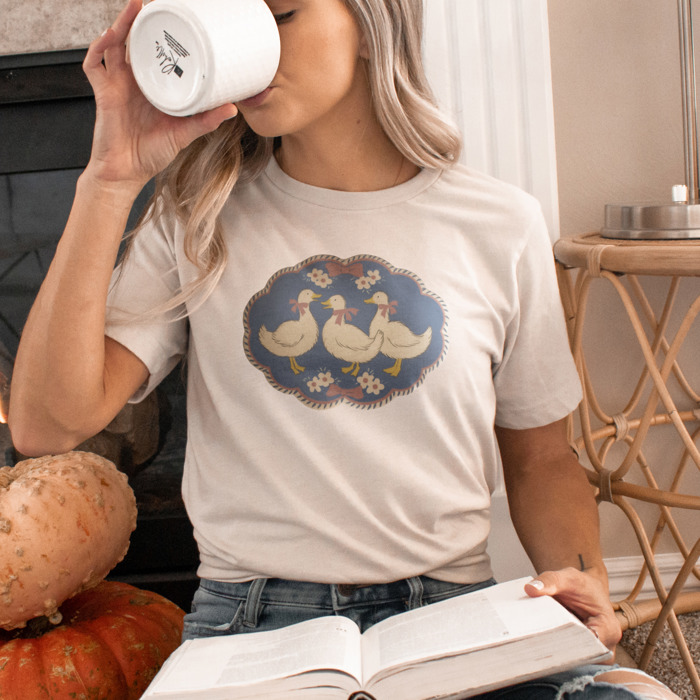 Dazzling Three Ducks Delight Soft Cozy Longer Length Unisex Graphic Tee T-shirt