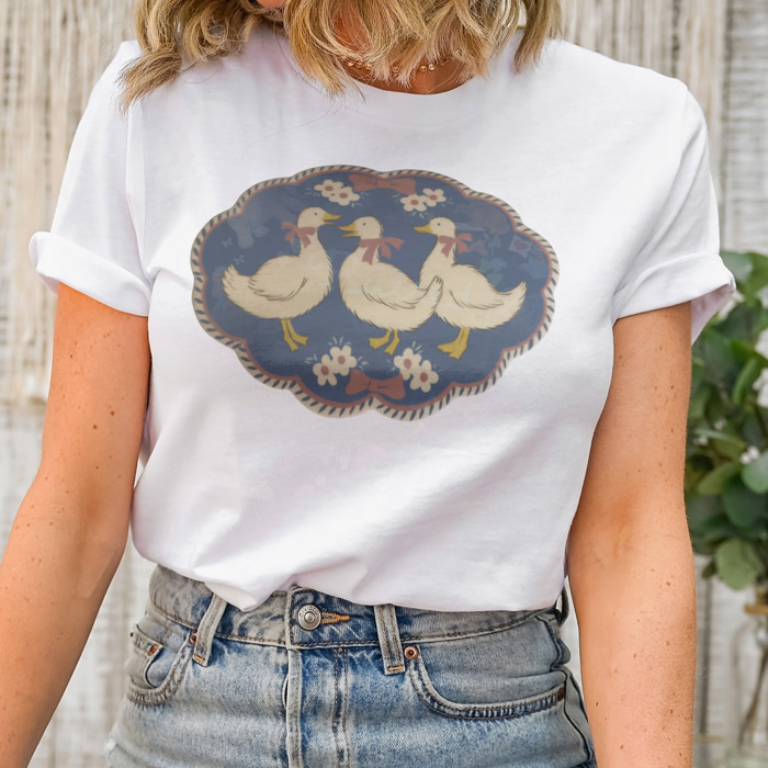 Dazzling Three Ducks Delight Soft Cozy Longer Length Unisex Graphic Tee T-shirt