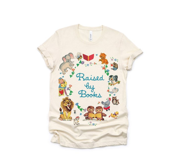 Raised by Books Golden Nostalgic Teacher Read Reading Love Little Retro Vintage Nostalgia Unisex Heavyweight Comfort Tee