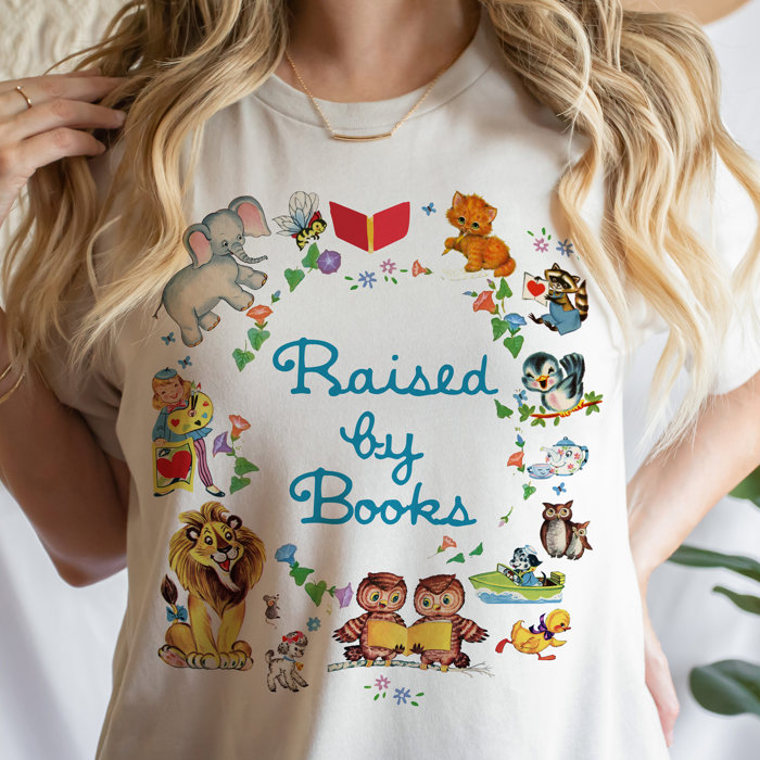 Raised by Books Golden Nostalgic Teacher Read Reading Love Little Retro Vintage Nostalgia Unisex Heavyweight Comfort Tee