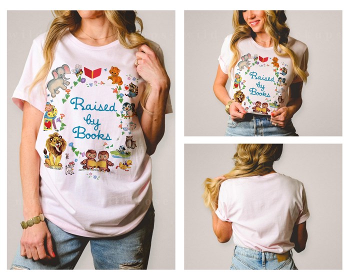 Raised by Books Golden Nostalgic Teacher Read Reading Love Little Retro Vintage Nostalgia Unisex Heavyweight Comfort Tee