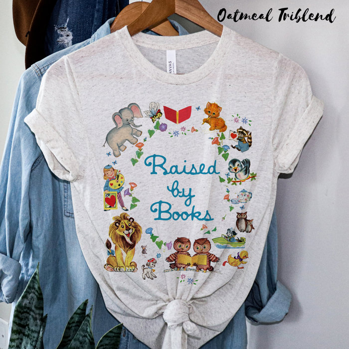 Raised by Books Golden Nostalgic Teacher Read Reading Love Little Retro Vintage Nostalgia Unisex Heavyweight Comfort Tee