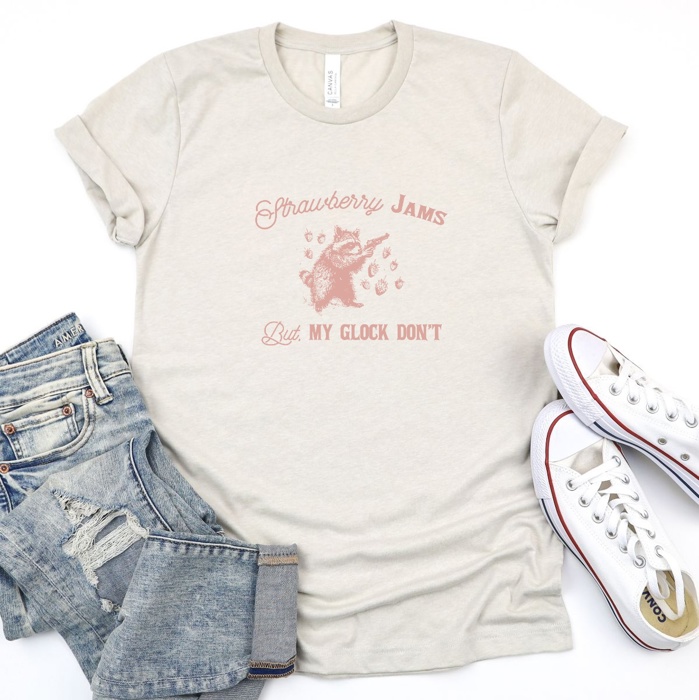 Strawberry Jams: Life's Sweet, But My Glock Don't! Soft Cozy Longer Length Unisex Graphic Tee T-shirt