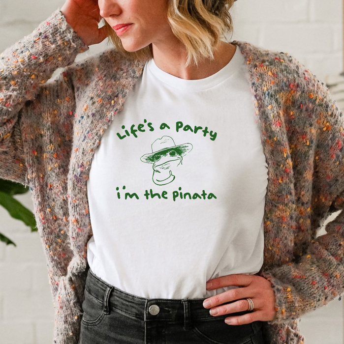 Pinata Party Vibes Soft Cozy Longer Length Unisex Graphic Tee T-shirt