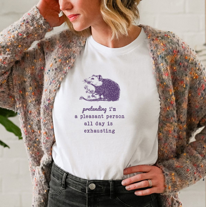 Exhausted Yet Authentic: The Pleasant Pretender Tee Soft Cozy Longer Length Unisex Graphic Tee T-shirt