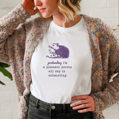 Exhausted Yet Authentic: The Pleasant Pretender Tee Soft Cozy Longer Length Unisex Graphic Tee T-shirt