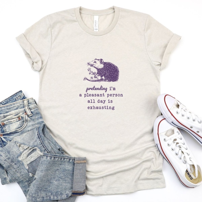 Exhausted Yet Authentic: The Pleasant Pretender Tee Soft Cozy Longer Length Unisex Graphic Tee T-shirt