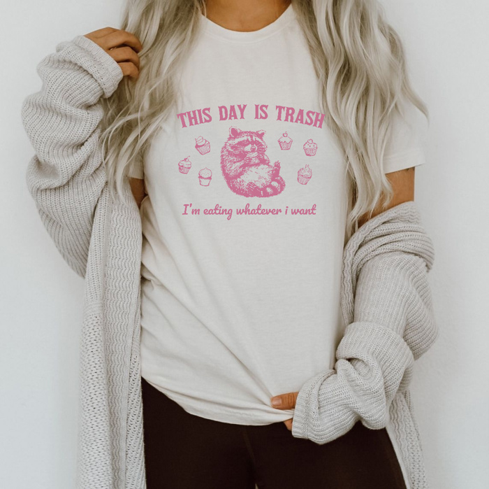 Raccoon Revelry: Embrace the Chaos of Cupcakes! Soft Cozy Longer Length Unisex Graphic Tee T-shirt