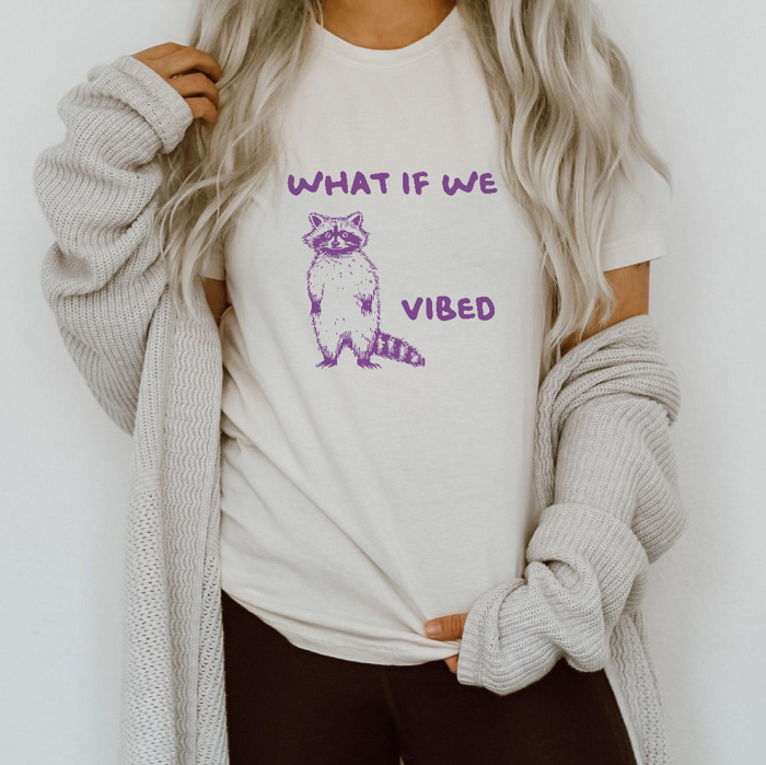 Vibe with the Raccoon: Embrace the Whimsical Soft Cozy Longer Length Unisex Graphic Tee T-shirt