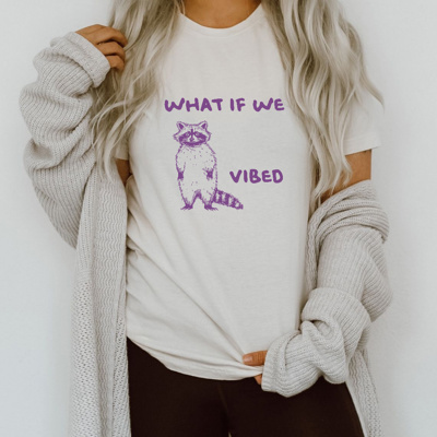 Vibe with the Raccoon: Embrace the Whimsical Soft Cozy Longer Length Unisex Graphic Tee T-shirt
