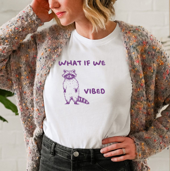 Vibe with the Raccoon: Embrace the Whimsical Soft Cozy Longer Length Unisex Graphic Tee T-shirt