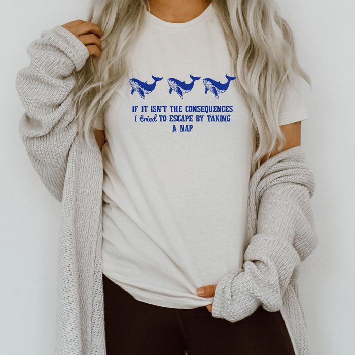 Nap Like a Whale: Escape the Consequences Soft Cozy Longer Length Unisex Graphic Tee T-shirt
