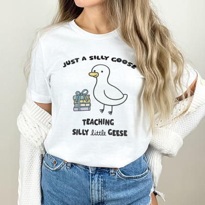 Just a Silly Goose Teaching Silly Little Geese Soft Cozy Longer Length Unisex Graphic Tee T-shirt