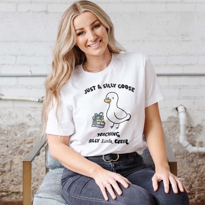 Just a Silly Goose Teaching Silly Little Geese Soft Cozy Longer Length Unisex Graphic Tee T-shirt
