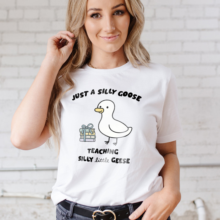 Just a Silly Goose Teaching Silly Little Geese Soft Cozy Longer Length Unisex Graphic Tee T-shirt