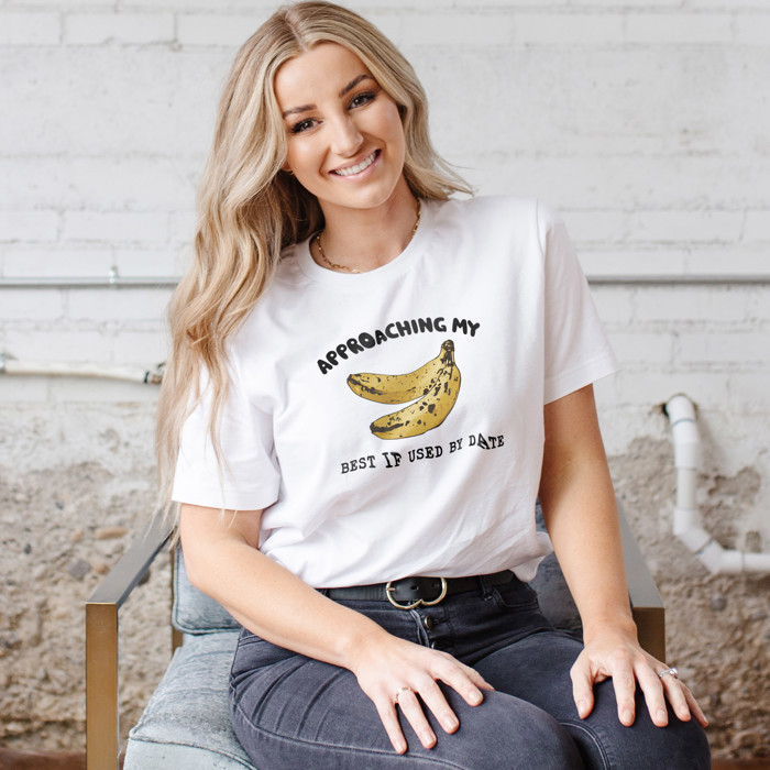 APPROACHING MY BEST IF USED BY DATE | Banana Countdown: Embrace the Ripe Journey Soft Cozy Longer Length Unisex Graphic Tee T-shirt